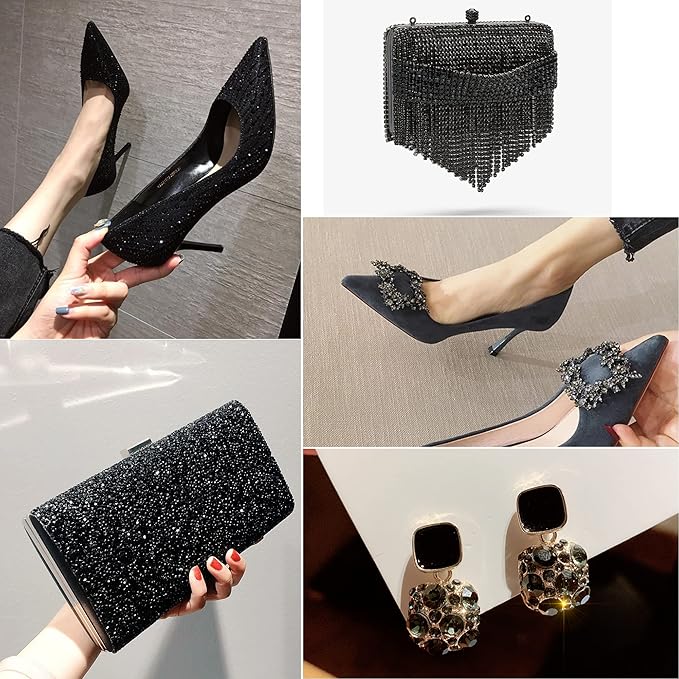 Beadsland 8300PCS Flatback Rhinestones, Gray Rhinestone Round Crystal Rhinestones for Crafts, Mixed 10 Sizes with Wax Pencil and Tweezer Kit, SS3-SS30, Black Diamond