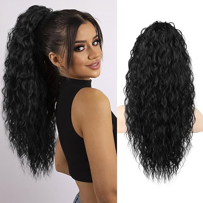 Ponytail Extension, SEIKEA 22" Long Lightweight Full Natural Curly Drawstring Ponytail Fake Pony Tail Multi Layered Soft Clip in Hair Extensions Ponytail Synthetic Hairpiece