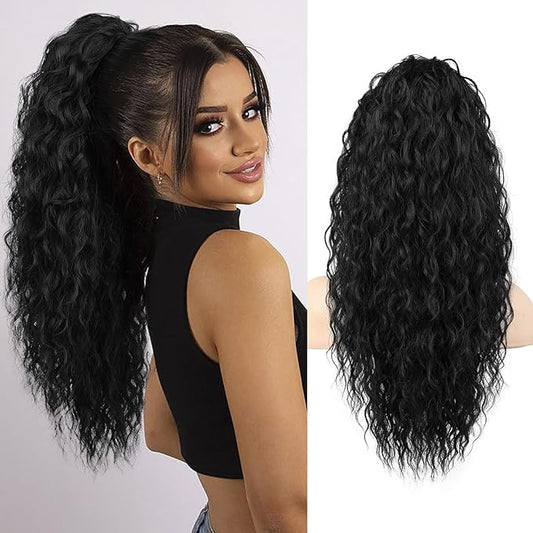 Ponytail Extension, SEIKEA 22" Long Lightweight Full Natural Curly Drawstring Ponytail Fake Pony Tail Multi Layered Soft Clip in Hair Extensions Ponytail Synthetic Hairpiece