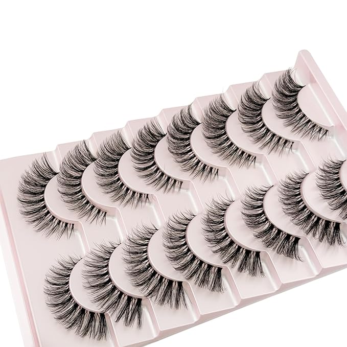 Cat Eye Lash Mink Lashes Fluffy NINGLASH Wispy Lashes Strips False Eyelashes Natural Look Fake Eyelash 15mm Faux 3D 7 Pairs Lash Pack
