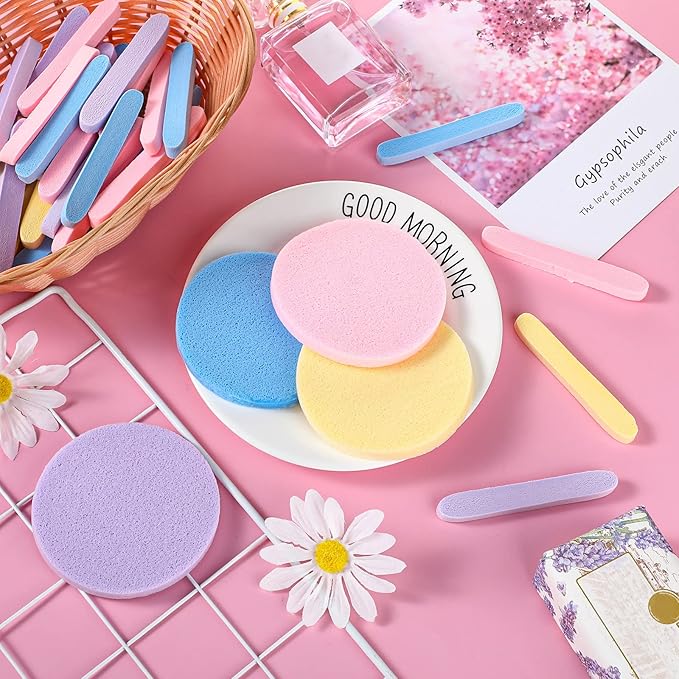 480 Count Compressed Facial Sponges Makeup Removal Round Face Wash Sponge Reusable for Cleansing Exfoliating PVA Spa Facial Pads for Women Esthetician Beauty Remover Supplies(Yellow,purple,blue,pink)