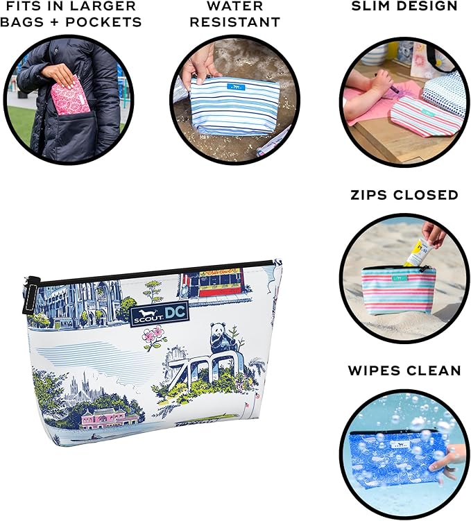 SCOUT Twiggy Makeup Bag, Slim Water-Resistant Pouch Zips Shut, Wipes Clean, Packs Easily