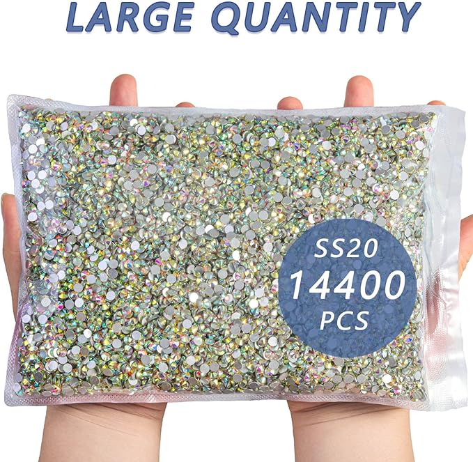 Beadsland Flatback Rhinestones Bulk,14400pcs Crystal AB Rhinestones for Nails Crafts Clothes DIY Decoration, Crystal AB, SS20, 4.6-4.8mm
