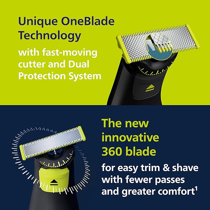 Philips Norelco OneBlade 360 Pro Face + Body Electric Beard Trimmer, Shaver & Bodygroomer, with 360 Blade Technology, 2X 360 Blade, 20-Length Adjustable Comb, Body Kit, & Travel Case, QP6552/90