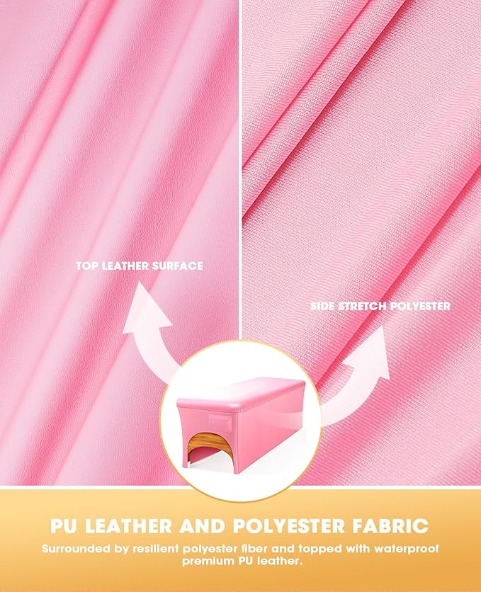 Onism Lash Bed Cover-Wipeable PU Leather Massage Bed Cover, Waterproof, Soft and Comfortable Spa Bed Cover with Storage Pocket for Eyelash Extension Bed Massage Bed Perfect for Salon Spa Home Use Pink