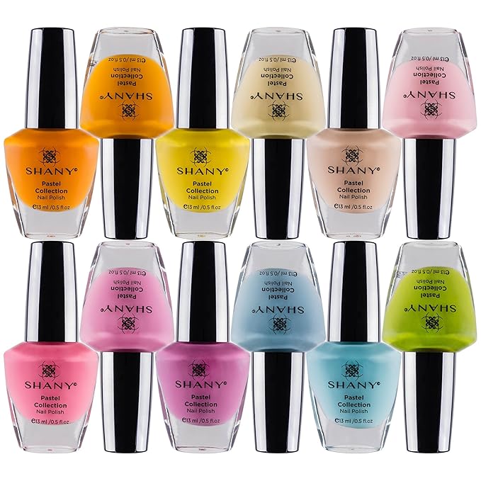 SHANY Nail Polish Set - Nail Lacquer Quick Dry, Full Size, Vibrant, Colorful, Trendy, Semi Glossy, Shimmery, Matte Nail Polish Set - 12 Colors - Pastel Collection