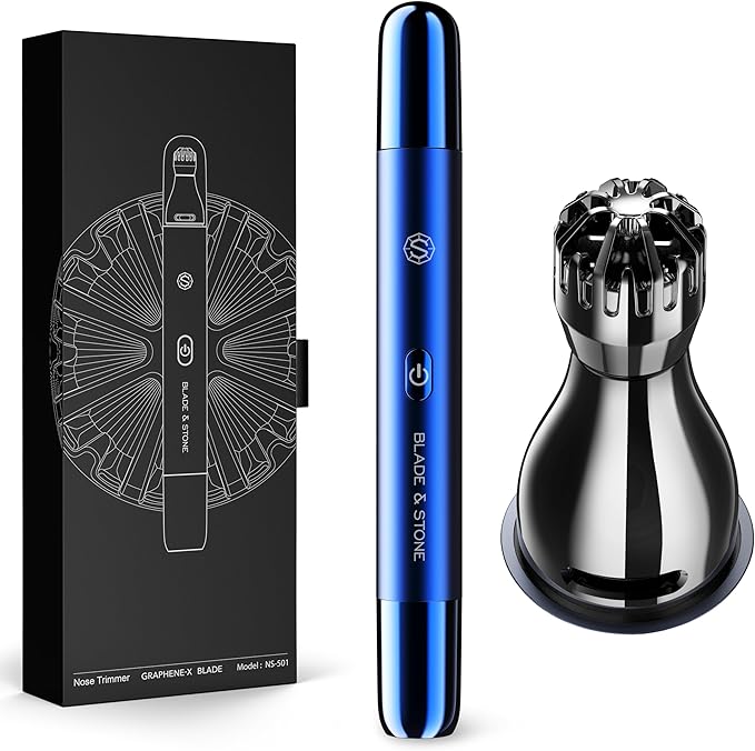Blade & Stone™ NS501M Nose & Ear Trimmer | Graphene-X™ Blade | High-Velocity, Low-Noise Motor | Patented Rotary Blade Design | Skin-Friendly, Tug-Free Performance, Detachable Head (Big Blue)