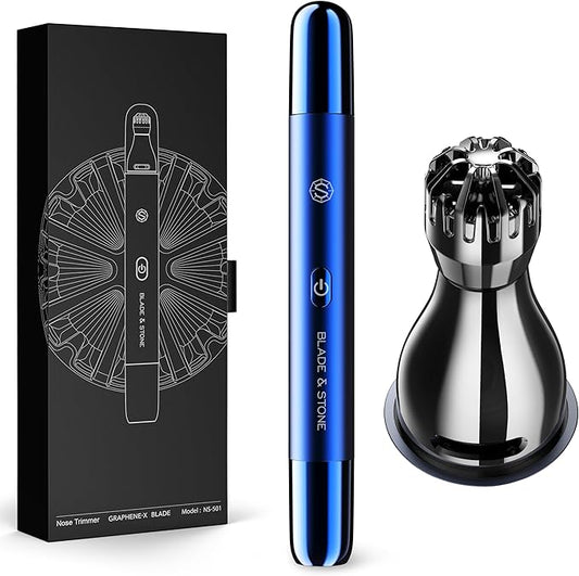 Blade & Stone™ NS501M Nose & Ear Trimmer | Graphene-X™ Blade | High-Velocity, Low-Noise Motor | Patented Rotary Blade Design | Skin-Friendly, Tug-Free Performance, Detachable Head (Big Blue)