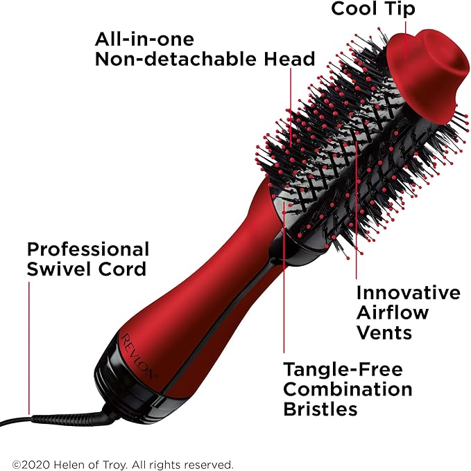 REVLON One-Step Volumizer Original 1.0 Hair Dryer and Hot Air Brush, Red