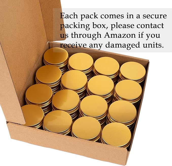 24 Pack 4oz/120ml Screw Top Aluminum Tin Jars with Screw Lids and Blank Labels - Refillable 120ml Metal Containers for Lip Balms, Candles, Salves, Spices, Crafts(Gold)