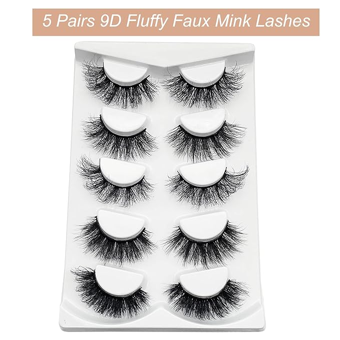 False Eyelashes Mink Lashes Fluffy Dramatic 20mm Long Faux Mink Eyelashes D Curl Wispy Fake Lashes Pack Look Like Extension