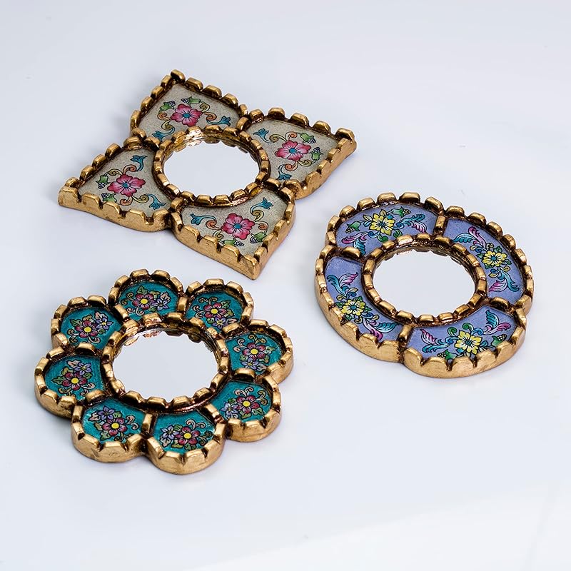 Small Accent Wall Mirror set of 3 - Decorative Vintage mirrors of 6" for wall decor, Peruvian Mirrors Vanity with bronze leaf 'Miraflores'