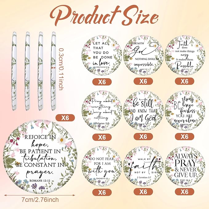 60 Pcs Mini Bible Verse Compact Mirrors Bulk Wildflower Christian Pocket Purse Mirrors Small Religious Scripture Gifts for Women Spring Church Group Sunday School