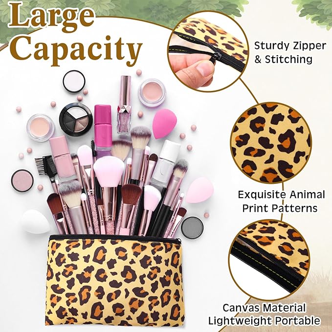 24 Pieces Makeup Bags Bulk Canvas Cosmetic Bags Purse Organizer Zipper Cosmetic Pouch Portable Travel Toiletry Pouch for Women Men Gifts, 7 x 4 Inch (Leopard Print)