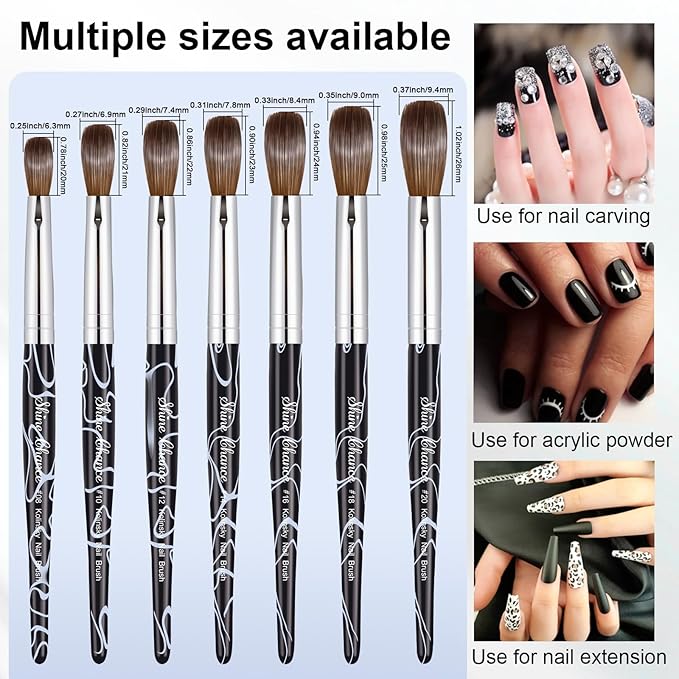 Acrylic Nail Art Brush Size 20, 100% Pure Kolinsky Hair Oval Nail Brush for Acrylic Application, Professional Nail Extension Manicure Tool Striping Nail Drawing Pen for DIY Home Salon