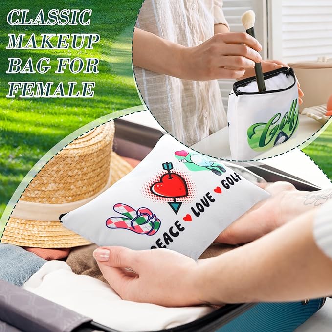 Eccliy 20 Pcs Golf Makeup Bag Golfer Cosmetic Bag Canvas Gifts Golf Accessories for Girls Toiletry Pouch with Zipper for Women Team Party (9 x 7 Inch)