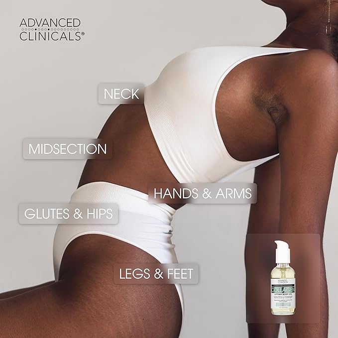 Advanced Clinicals Firming Collagen Body Oil Skin Care Moisturizer | Massage Body Oil | Tighten, Firm, & Hydrate Collagen Oil For Scars, Wrinkles, Crepey Skin, & Stretch Marks, 2-Pack