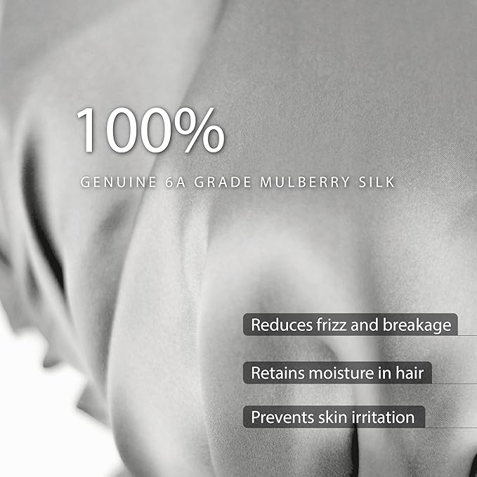 100% Silk Bonnet for Sleeping, Hair Bonnet with Tie Band, Large Silk Sleep Cap for Curly Hair, Silk Hair Wrap for Hair Care Gray