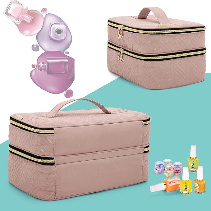 BAFASO Nail Polish Organizer Holds 40 Bottles (15ml - 0.5 fl.oz), Nail Polish Case with Manicure Tools Storage Sections (Patented Design), Pale Rose