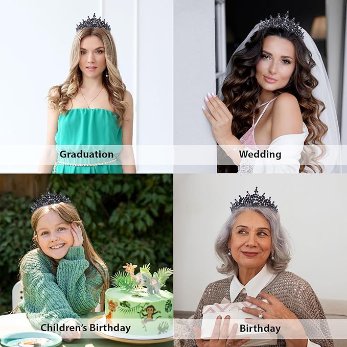 LIMELIA Women's Tiara for Henna Wedding Party|Glitter Hair Accessories for Bridal Birthday Pageant Prom Halloween Cos-play Christmas Party|Dence-Navy Blue