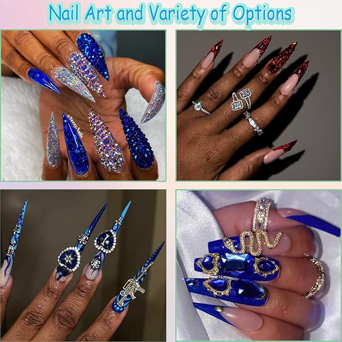 12 Types of Blue 600 Diamonds + 2500 Flat Rhinestones Mix 20 Styles Flatback DIY Crafts Rhinestone Crystals 3D Decorations Flat Back Stones Set + Rhinestone Picker Wax Pen