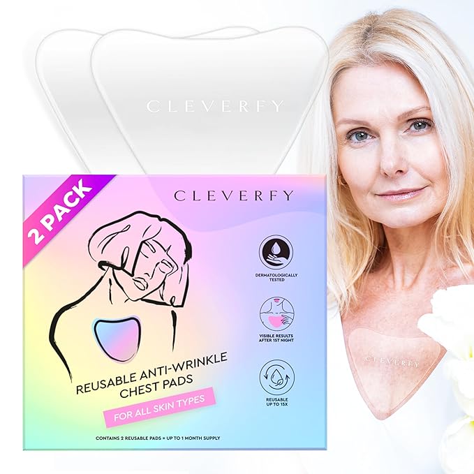 Cleverfy Silicone Chest Wrinkle Pads for Décolleté - 2-Pack of V-Shape Reusable Anti-Wrinkle Patches