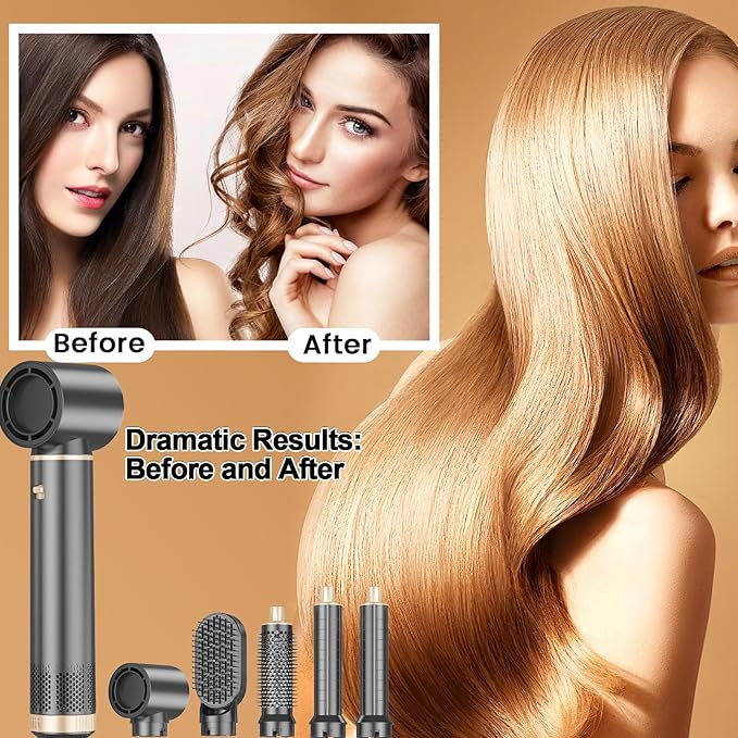 5-in-1 Hair Dryer Brush Set, Hot Air Curling Brush, Straightening Brush, Volumizing Brush