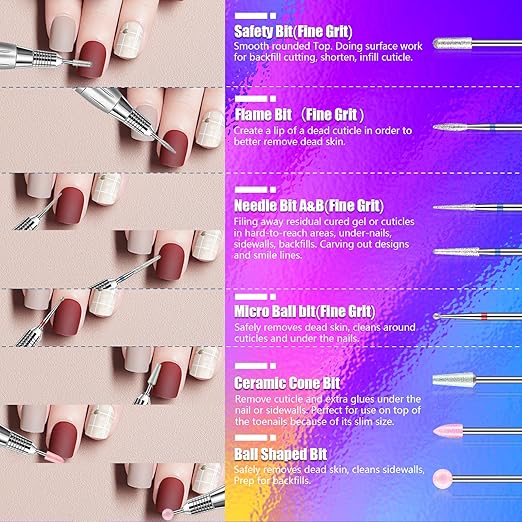 30Pcs Nail Drill Bits Set with 30 Holes Pink Holder, 3/32 Inch Tungsten Carbide Ceramic Quartz Pointed Cuticle Puntas para Drill Nails for Acrylic Gel Nail Manicure, Home Salon