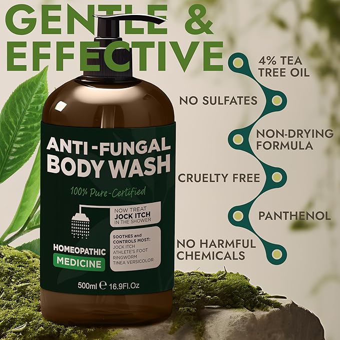 Terramed Just Think Comfort Antifungal & Antibacterial Soap & Body Wash with Tea Tree Oil | Treats Ringworm, Back Acne, Eczema & Jock Itch | Antibacterial Body Soap For Men And Women (16.9 oz)