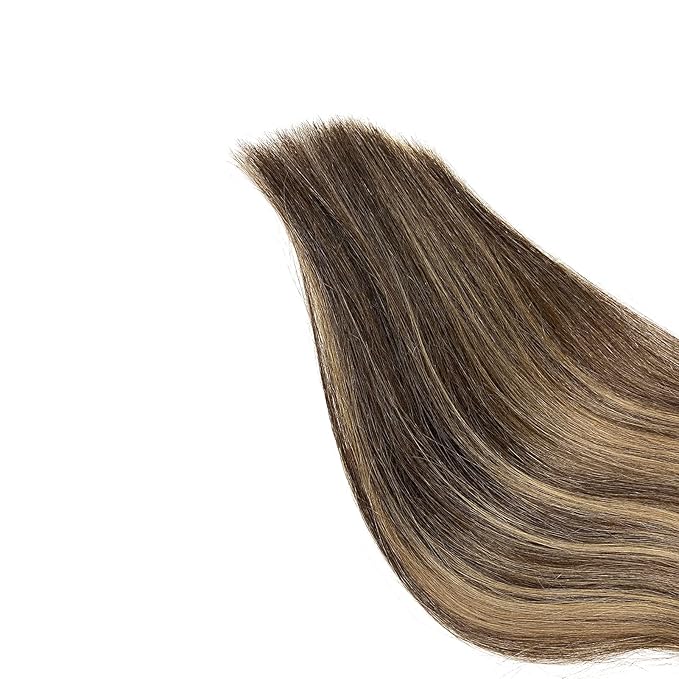 Ubetta Sew-in Human Hair Extensions - Dark Brown Balayage Ash Brown Hand Tied Weft Bundles - 14 Inch 80G