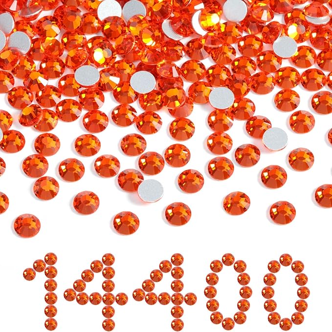 Beadsland Flatback Rhinestones Bulk,14400pcs Orange Rhinestones for Nails Crafts Clothes DIY Decoration, Hyacinth/Orange, SS16, 3.8-4.0mm