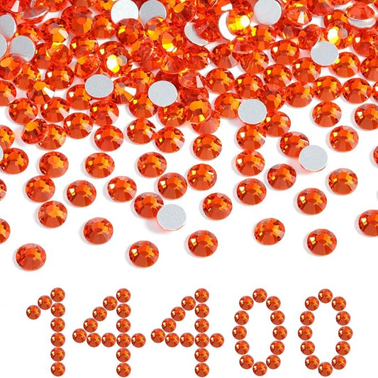 Beadsland Flatback Rhinestones Bulk,14400pcs Orange Rhinestones for Nails Crafts Clothes DIY Decoration, Hyacinth/Orange, SS16, 3.8-4.0mm