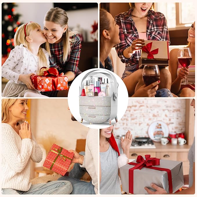 Teen Girls Gift Makeup Organizer,Skincare Organizer Jewelry Storage,Cosmetics Storage and Display Case,Make Up Holders and Organizers for Countertop,Bathroom Organizer (Pearl White)