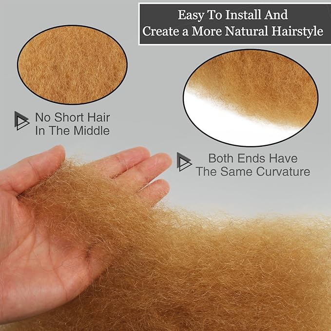 Afro Kinkys Bulk Human Hair 10 Inch 100g Honey Blond Afro Kinky Curly Human Hair Bulk for Dreadlock Extensions, Micro Locs, Braiding Twists, Braids and Repair Locs(10 Inch, 27#)