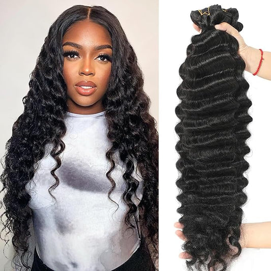 Loose Deep Wave Bundles Human Hair 4 Bundles 22 20 18 16 Inch 100% Unprocessed Brazilian Virgin Weave Hair Bundles Wavy Human Hair Extensions Natural Color for Black Women