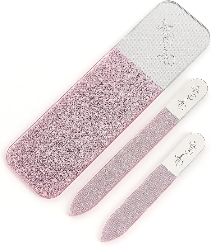 Spa-Rific 3pc Nano File Set: Professional Heavy Duty Glass Nail Files with Case Kit - Reusable Crystal Fingernail Manicure and Pedicure Tools for Men, Women, and Adults - Rose Shimmer