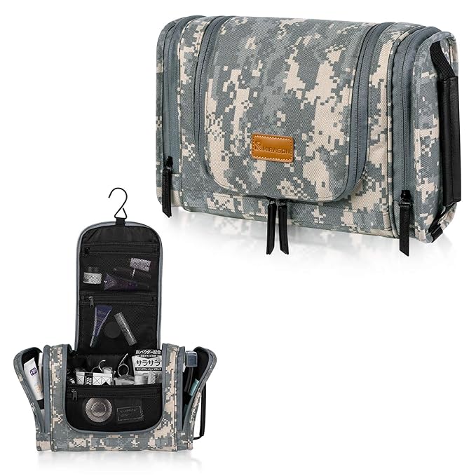 MIRASON Hanging Toiletry Bag for Men Dopp Kit Waterproof Travel Organizer Bag with Sturdy Metal Hook and Handle for Bathroom Shower Camping Toiletry Bag Gift for Men (Camo)