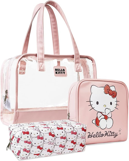 Hello Kitty Toiletry Bag and Makeup Bag Set of 3 for Women Teens Girls Zipped Cosmetics Case Kawaii Travel Essentials Anime Gifts for Her