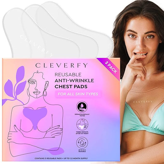 Cleverfy Silicone Chest Wrinkle Pads for Décolleté - 3-Pack of T-Shape Reusable Anti-Wrinkle Patches