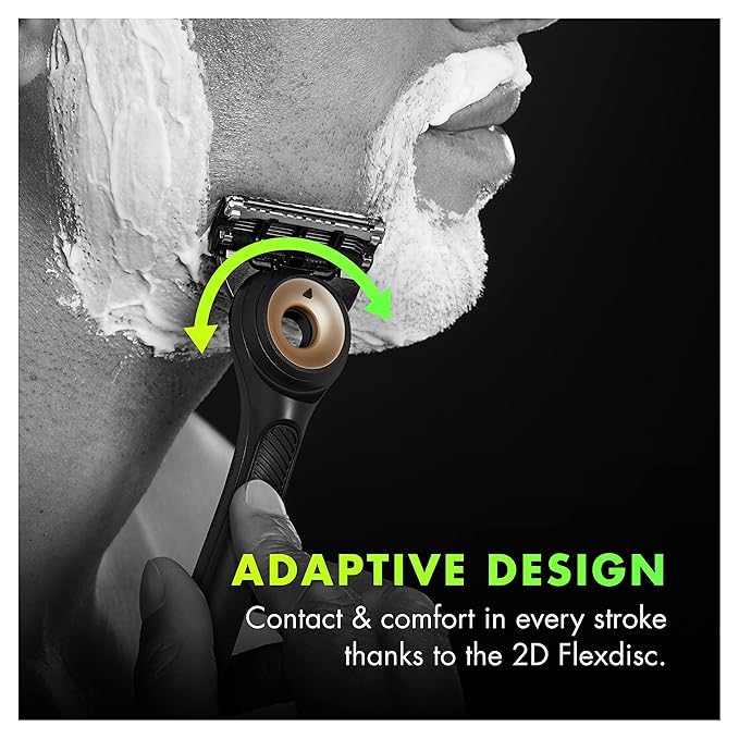 Gillette Labs Men's Razor with Exfoliating Bar, Shaving Kit Includes 1 Handle, 2 Razor Blade Refills, 1 Premium Magnetic Stand, Black and Gold