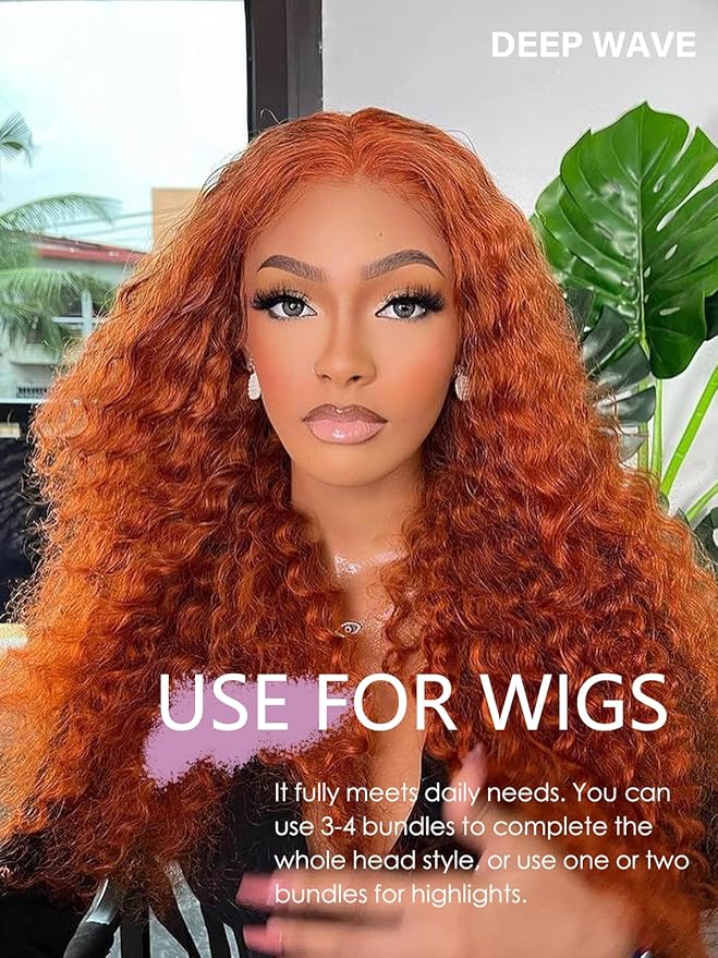 REMY HAIR Deep Wave Brazilian Virgin Hair Bundle Ginger Orange Color Human Hair Bundle Curly Weave Human Hair Extension 20 Inch