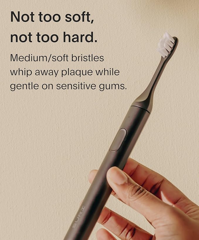 Recyclable Plant-Based, Electric Toothbrush Heads - Built-in Tongue Scraper, Long Lasting Replacement Heads | Compatible Only with SURI Sonic Electric Toothbrush - Midnight Black, Pack of 3