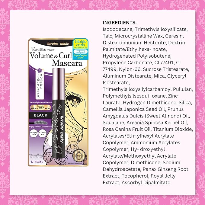 HEROINE MAKE by KISSME Mascara Duo Set | 2 Full-Size - Volumizing Eyemakeup Mascara with Waterproof Black Curvy Brush, Defining Fiber Long-lasting False Eyelash Effect, Made in Japan