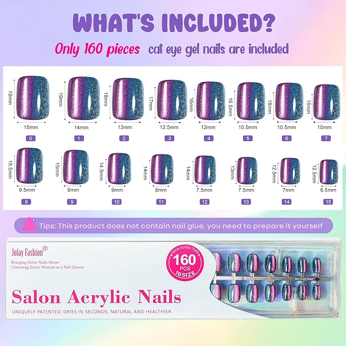 Press on Nails Short - 5 Styles Unique Two-color Ombre Cat Eye Press on Nails, Bt Art Box Press On Nails, Soft Gel x Coat Nails False Nails in 16 Sizes - 160 PCS Soft Glue On Nails Kit