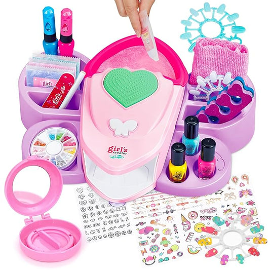 Nail Kit For Girls - Girls Toys 8 -10, Kids Nail Polish Set with Nail Dryer & Temporary Tattoo Kids, Spa Day Kit for Girls, Manicure Birthday Gifts Toys for Girls 6 7 8 9 10-12 Years old