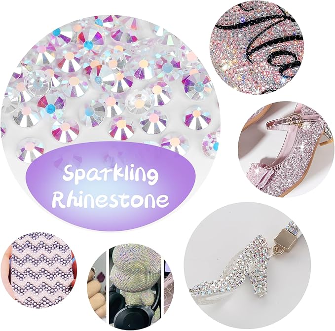 10000PCS Transparent AB Rhinestones Bulk, Flat Back Crystal Glass Stone Round Gems,SS10, 2.7-2.9mm