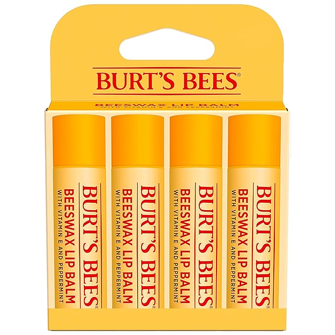 Burt's Bees Beeswax Lip Balm, Lip Moisturizer With Responsibly Sourced Beeswax, Tint-Free, Natural Conditioning Lip Treatment, 4 Tubes, 0.15 oz.