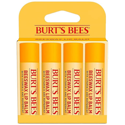 Burt's Bees Beeswax Lip Balm, Lip Moisturizer With Responsibly Sourced Beeswax, Tint-Free, Natural Conditioning Lip Treatment, 4 Tubes, 0.15 oz.