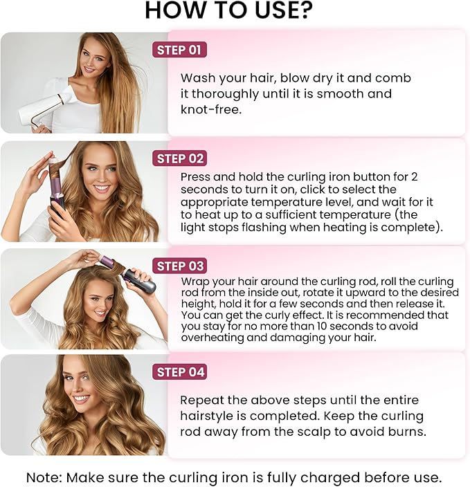 Cordless Curling Iron, Smofrees 8000mAh USB Rechargeable Travel Curling Wand with Protective Cover, 32MM Portable Curling Iron with 100 Million Negative Ion, 3 Temperature Settings, Gradient Gray