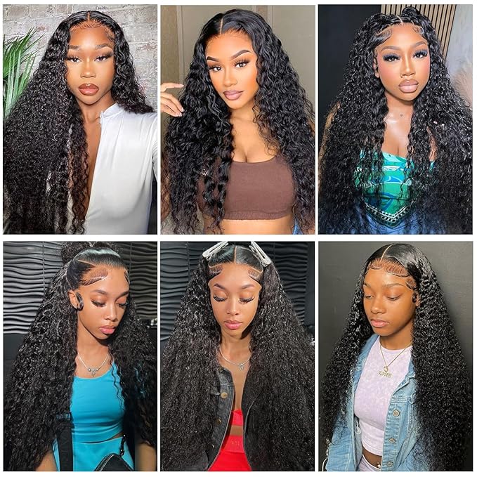 13x6 Deep Wave Lace Front Wigs Human Hair 30 Inch 200 Density HD Lace Front Wigs Human Hair Deep Curly 13x6 HD Lace Frontal Glueless Wigs Pre Plucked for Women Natural Black